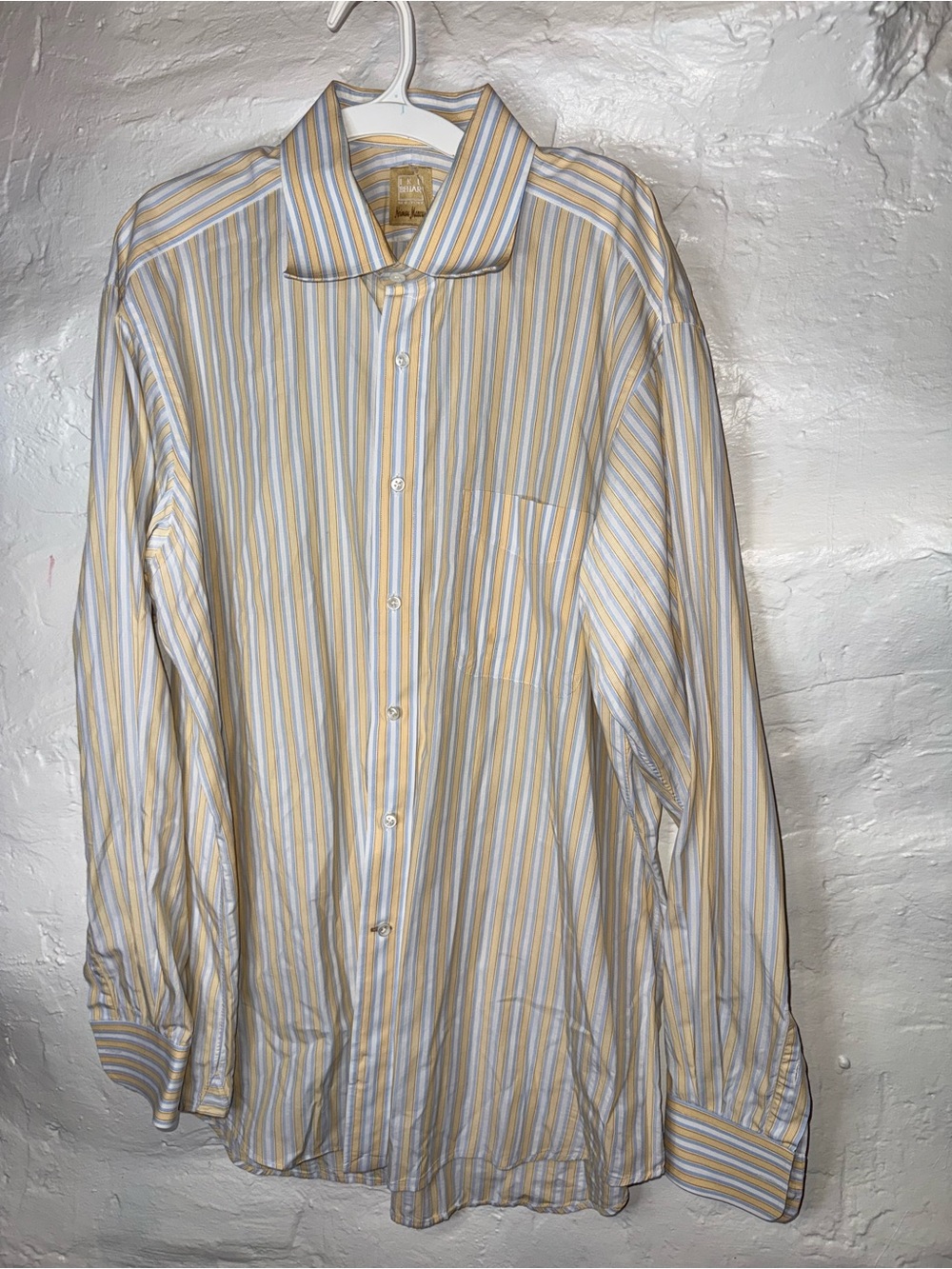 Neiman Marcus Striped Dress Shirt in Blue and Tan